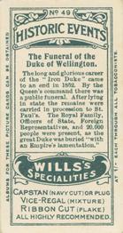 1912 Wills's Historic Events #49 The Funeral of the Duke of Wellington Back