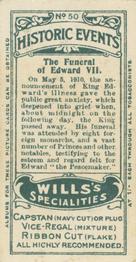 1912 Wills's Historic Events #50 Funeral of Edward VII Back