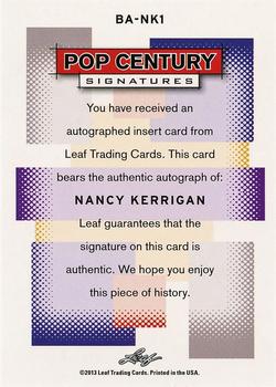 2013 Leaf Pop Century #BA-NK1 Nancy Kerrigan Back