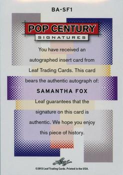 2013 Leaf Pop Century #BA-SF1 Samantha Fox Back