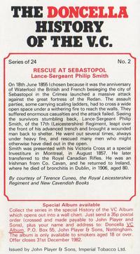 1980 Player's The Doncella History of the V.C. #2 Rescue at Sebastopol - Lance-Sergeant Philip Smith Back
