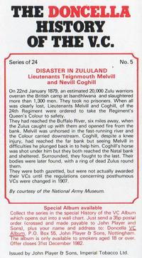 1980 Player's The Doncella History of the V.C. #5 Disaster in Zululand - Lieutenants Teignmouth Melvill and Nevill COGHILL Back