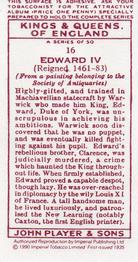 1990 Imperial Tobacco Co.1935 Player's Kings & Queens of England (Reprint) #16 Edward IV Back