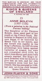 1990 Imperial Tobacco Co.1935 Player's Kings & Queens of England (Reprint) #23 Anne Boleyn Back