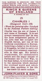 1990 Imperial Tobacco Co.1935 Player's Kings & Queens of England (Reprint) #29 Charles I Back