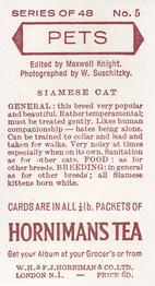 1960 Hornimans Tea Pets #5 Siamese Cat Back