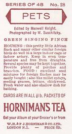 1960 Hornimans Tea Pets #28 Green Singing Finch Back