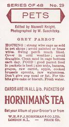 1960 Hornimans Tea Pets #29 Grey Parrot Back