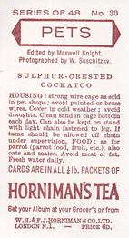 1960 Hornimans Tea Pets #30 Sulphur-Crested Cockatoo Back