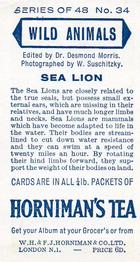 1958 Hornimans Tea Wild Animals #34 Sea Lion Back
