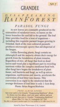 1991 Grandee Disappearing Rainforest #7 Parasol Fungi Back
