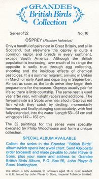 1980 Grandee British Birds Collection #10 Osprey Back