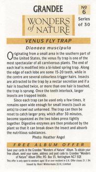 1992 Grandee Wonders of Nature #6 Venus Fly Trap Back