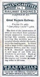 1924 Wills's Railway Engines #1 Great Western Railway Back