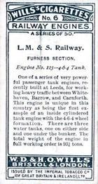 1924 Wills's Railway Engines #6 L.M.&S. Railway Back