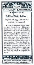 1924 Wills's Railway Engines #29 Belgian State Railway Back