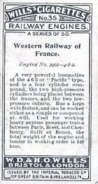 1924 Wills's Railway Engines #35 Western Railway of France Back