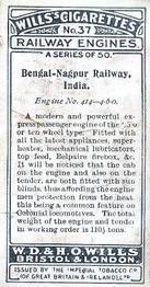 1924 Wills's Railway Engines #37 Bengal-Nagpur Railway, India Back