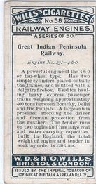 1924 Wills's Railway Engines #38 Great Indian Peninsula Railway Back