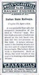1924 Wills's Railway Engines #39 Italian State Railways Back
