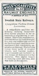 1924 Wills's Railway Engines #50 Swedish State Railways Back