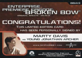 2002 Rittenhouse Star Trek Enterprise Season 1 - Premiere Episode Autographs #BBA13 Marty Davis Back