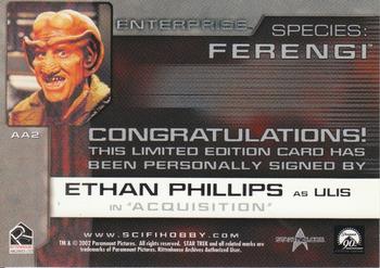 2002 Rittenhouse Star Trek Enterprise Season 1 - Aliens of Enterprise Autographs #AA2 Ethan Phillips Back