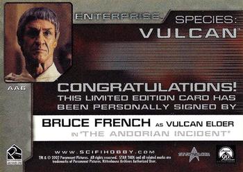 2002 Rittenhouse Star Trek Enterprise Season 1 - Aliens of Enterprise Autographs #AA6 Bruce French Back