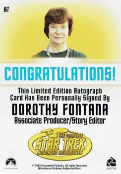 2003 Rittenhouse Star Trek: The Complete Star Trek: Animated Adventures  - Autographs #A7 Dorothy Fontana Back