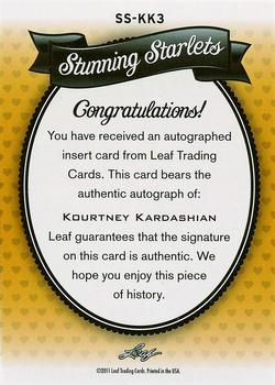 2011 Leaf Pop Century - Stunning Starlets #SS-KK3 Kourtney Kardashian Back