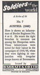 1966 Barratt Soldiers of the World #7 Austria (1848) Back