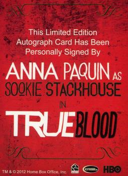 2013 Rittenhouse True Blood Archives - Autographs #NNO Anna Paquin Back