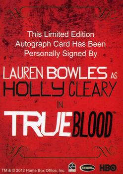 2013 Rittenhouse True Blood Archives - Autographs #NNO Lauren Bowles Back