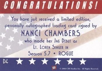 2006 TK Legacy JAG Premiere Edition - Debut Autographs #D4 Nanci Chambers Back