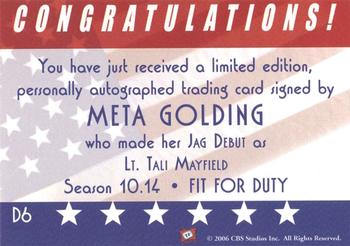 2006 TK Legacy JAG Premiere Edition - Debut Autographs #D6 Meta Golding Back