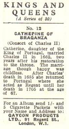 1961 Gaycon Kings and Queens #12 Catherine of Braganza Back