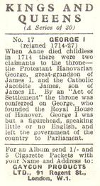 1961 Gaycon Kings and Queens #17 George I Back