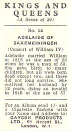 1961 Gaycon Kings and Queens #25 Adelaide of Saxemeiningen Back
