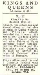 1961 Gaycon Kings and Queens #27 Edward VII Back