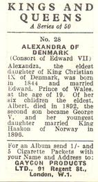 1961 Gaycon Kings and Queens #28 Alexandra of Denmark Back
