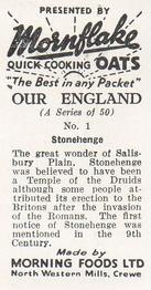 1955 Morning Foods Mornflake Oats Our England #1 Stonehenge Back