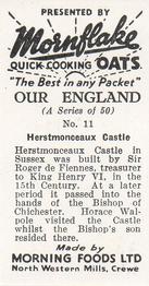 1955 Morning Foods Mornflake Oats Our England #11 Herstmonceaux Castle Back
