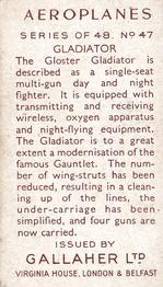 1939 Gallaher Aeroplanes #47 Gladiator Back