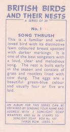 1961 Sunlight Soap British Birds and Their Nests #1 Song Thrush Back