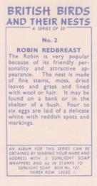 1961 Sunlight Soap British Birds and Their Nests #2 Robin Redbreast Back