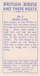 1961 Sunlight Soap British Birds and Their Nests #5 Barn Owl Back