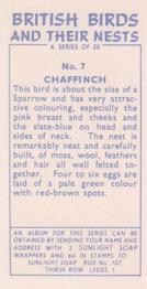 1961 Sunlight Soap British Birds and Their Nests #7 Chaffinch Back