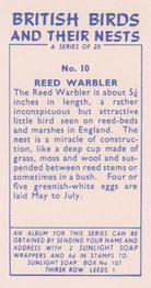 1961 Sunlight Soap British Birds and Their Nests #10 Reed Warbler Back