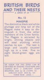 1961 Sunlight Soap British Birds and Their Nests #12 Magpie Back