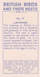 1961 Sunlight Soap British Birds and Their Nests #17 Lapwing Back